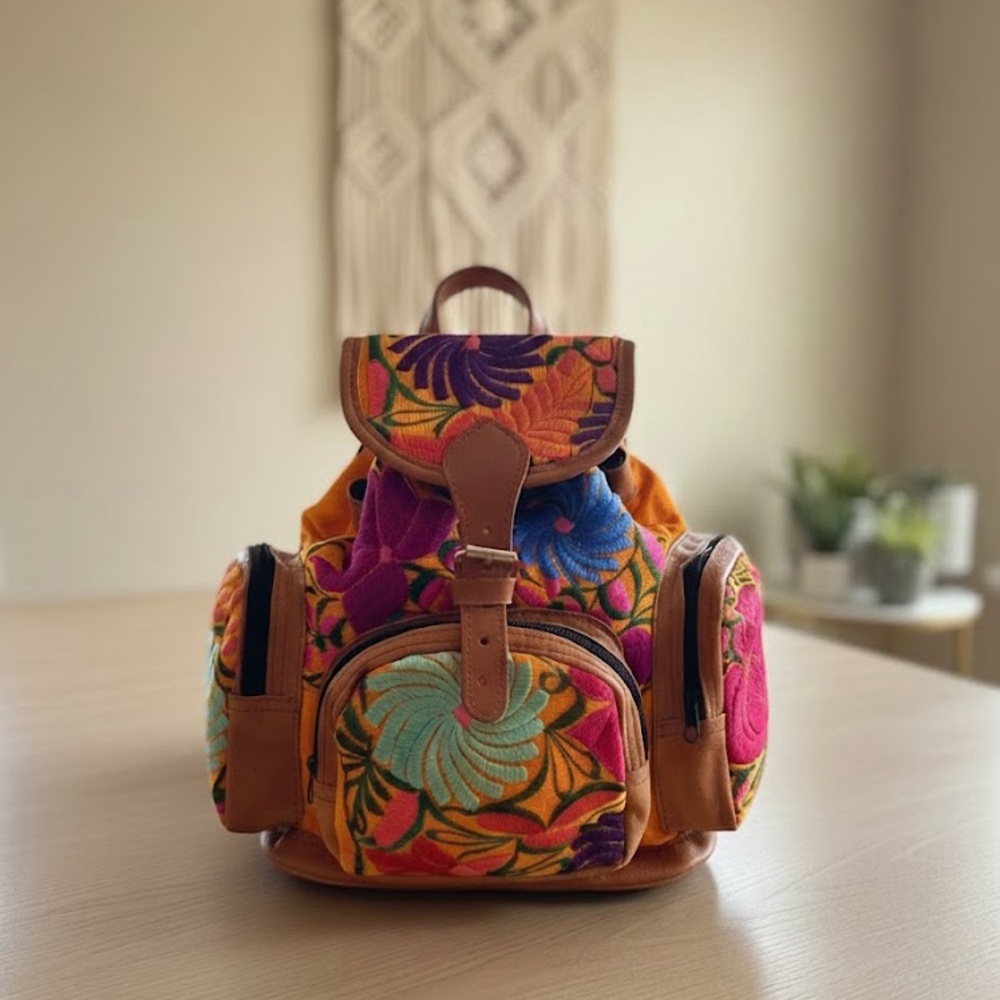Handmade Artisan Boho Leather  Embroidered Women's Backpack